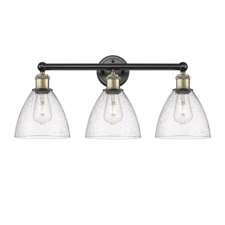 A large image of the Innovations Lighting 616-3W-12-26 Bristol Glass Vanity Black Antique Brass / Seedy