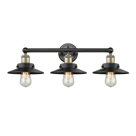 A large image of the Innovations Lighting 616-3W-8-26 Railroad Vanity Black Antique Brass / Matte Black