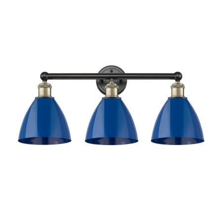 A large image of the Innovations Lighting 616-3W-12-26 Plymouth Dome Vanity Black Antique Brass / Blue