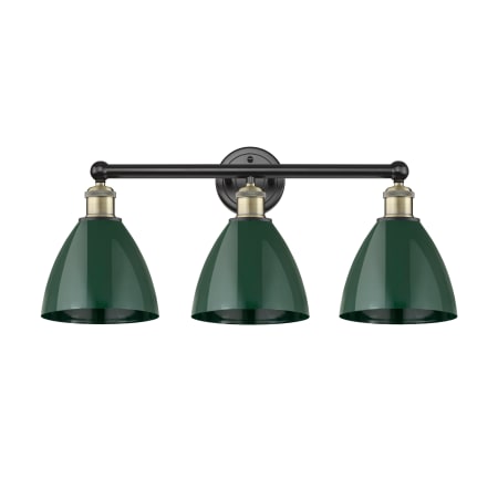 A large image of the Innovations Lighting 616-3W-12-26 Plymouth Dome Vanity Black Antique Brass / Green