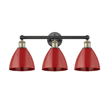 A large image of the Innovations Lighting 616-3W-12-26 Plymouth Dome Vanity Black Antique Brass / Red