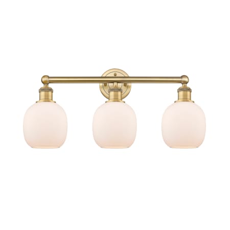 A large image of the Innovations Lighting 616-3W-12-24 Belfast Vanity Brushed Brass / Matte White