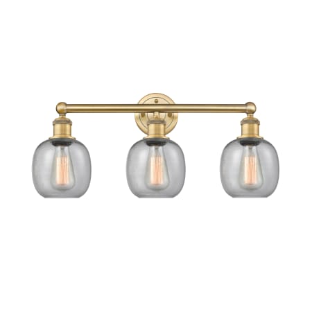 A large image of the Innovations Lighting 616-3W-12-24 Belfast Vanity Brushed Brass / Seedy