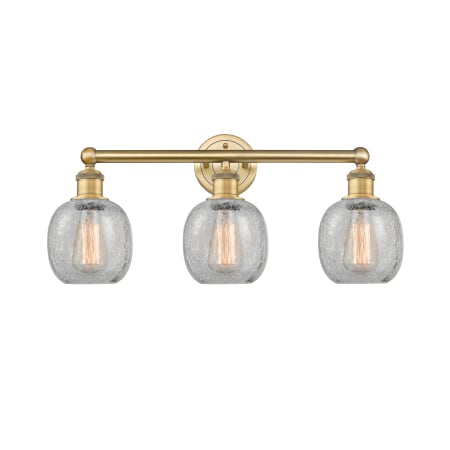 A large image of the Innovations Lighting 616-3W-12-24 Belfast Vanity Brushed Brass / Clear Crackle