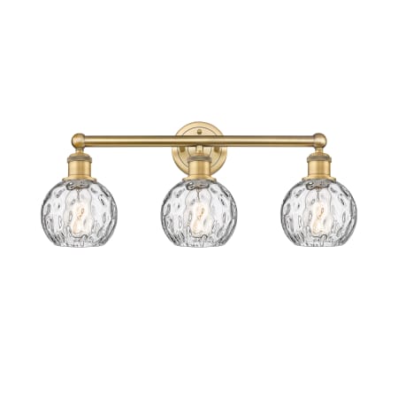 A large image of the Innovations Lighting 616-3W-11-24 Athens Vanity Brushed Brass / Clear Water Glass