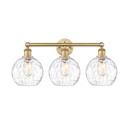 A large image of the Innovations Lighting 616-3W-13-26 Athens Vanity Brushed Brass / Clear Water Glass