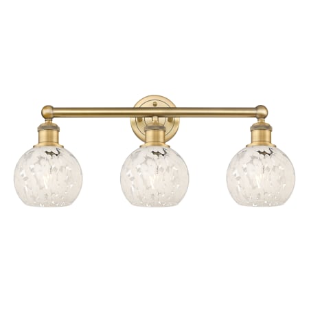 A large image of the Innovations Lighting 616-3W 10 24 White Mouchette Vanity Brushed Brass