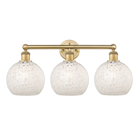 A large image of the Innovations Lighting 616-3W 12 26 White Mouchette Vanity Brushed Brass