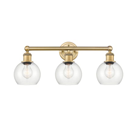 A large image of the Innovations Lighting 616-3W-11-24 Athens Vanity Brushed Brass / Clear