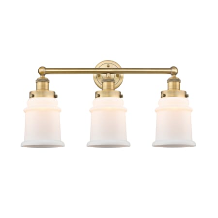 A large image of the Innovations Lighting 616-3W-13-24 Canton Vanity Brushed Brass / Matte White