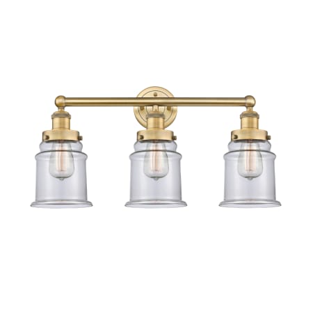 A large image of the Innovations Lighting 616-3W-13-24 Canton Vanity Brushed Brass / Clear