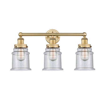 A large image of the Innovations Lighting 616-3W-13-24 Canton Vanity Brushed Brass / Seedy