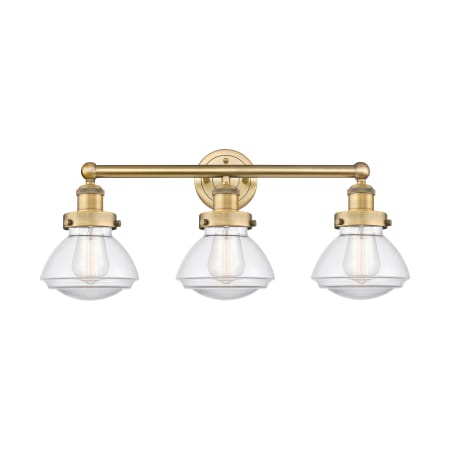 A large image of the Innovations Lighting 616-3W-10-25 Olean Vanity Brushed Brass / Clear
