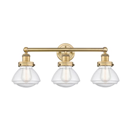 A large image of the Innovations Lighting 616-3W-10-25 Olean Vanity Brushed Brass / Seedy