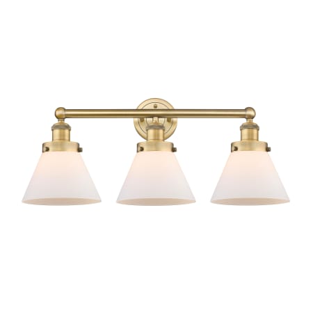 A large image of the Innovations Lighting 616-3W-12-26 Cone Vanity Brushed Brass / Matte White