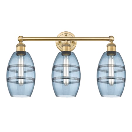 A large image of the Innovations Lighting 616-3W 10 24 Vaz Vanity Brushed Brass / Princess Blue