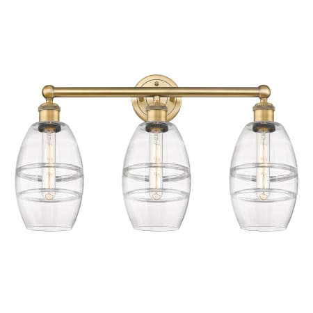 A large image of the Innovations Lighting 616-3W 10 24 Vaz Vanity Brushed Brass / Clear