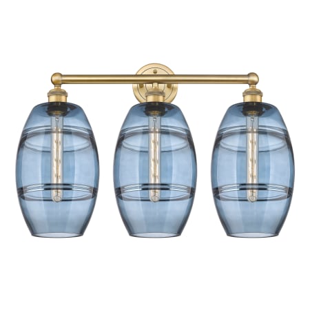 A large image of the Innovations Lighting 616-3W 12 26 Vaz Vanity Brushed Brass / Princess Blue