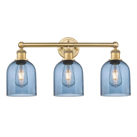 A large image of the Innovations Lighting 616-3W 12 24 Bella Vanity Brushed Brass / Princess Blue