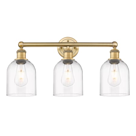 A large image of the Innovations Lighting 616-3W 12 24 Bella Vanity Brushed Brass / Clear