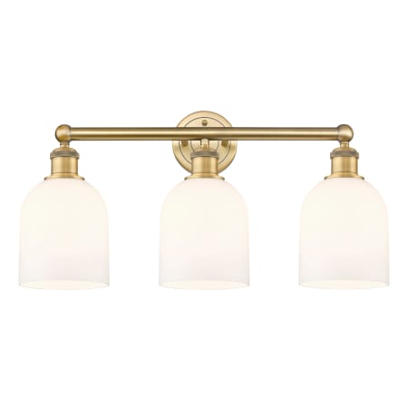 A large image of the Innovations Lighting 616-3W 12 24 Bella Vanity Brushed Brass / Glossy White