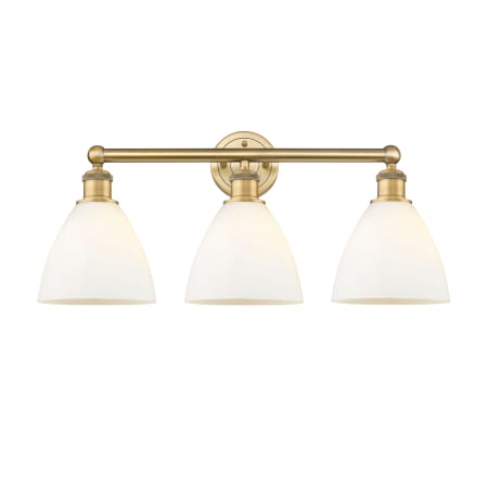 A large image of the Innovations Lighting 616-3W-12-26 Bristol Glass Vanity Brushed Brass / Matte White