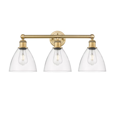 A large image of the Innovations Lighting 616-3W-12-26 Bristol Glass Vanity Brushed Brass / Clear