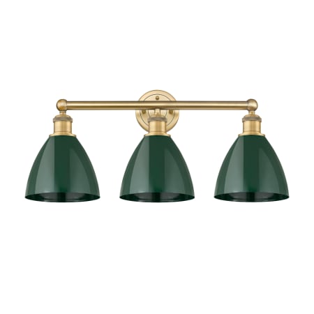 A large image of the Innovations Lighting 616-3W-12-26 Plymouth Dome Vanity Brushed Brass / Green