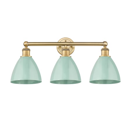 A large image of the Innovations Lighting 616-3W-12-26 Plymouth Dome Vanity Brushed Brass / Seafoam