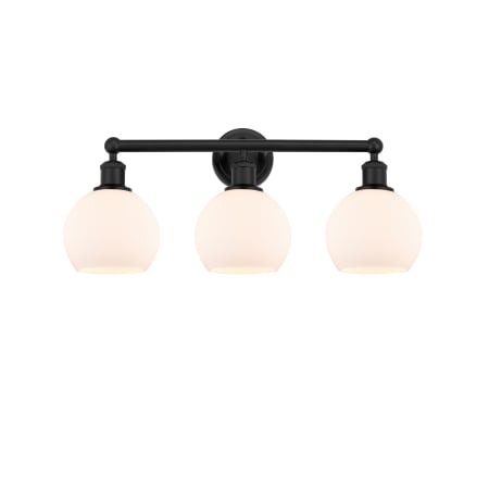 A large image of the Innovations Lighting 616-3W-11-24 Athens Vanity Matte Black / Matte White