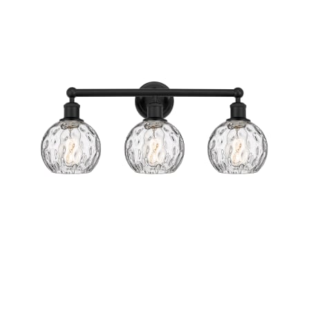 A large image of the Innovations Lighting 616-3W-11-24 Athens Vanity Matte Black / Clear Water Glass