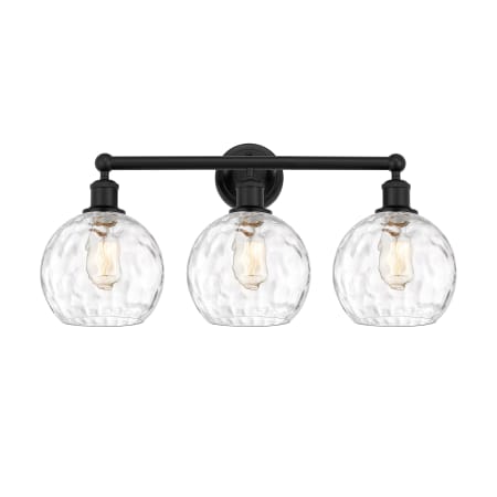 A large image of the Innovations Lighting 616-3W-13-26 Athens Vanity Matte Black / Clear Water Glass