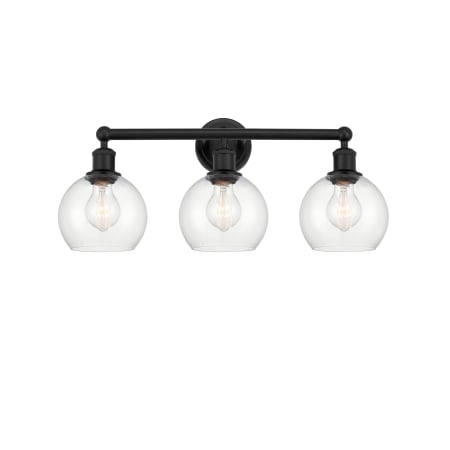 A large image of the Innovations Lighting 616-3W-11-24 Athens Vanity Matte Black / Clear