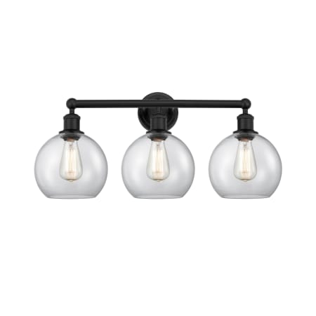 A large image of the Innovations Lighting 616-3W-13-26 Athens Vanity Matte Black / Clear