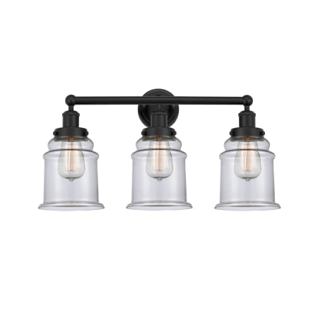 A large image of the Innovations Lighting 616-3W-13-24 Canton Vanity Matte Black / Clear