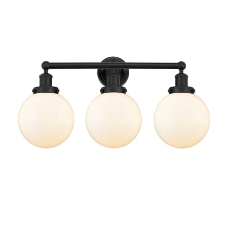 A large image of the Innovations Lighting 616-3W-10-25-L Beacon Vanity Matte Black / Matte White