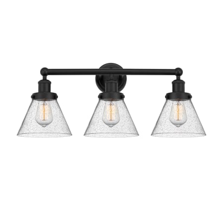 A large image of the Innovations Lighting 616-3W-12-26 Cone Vanity Matte Black / Seedy