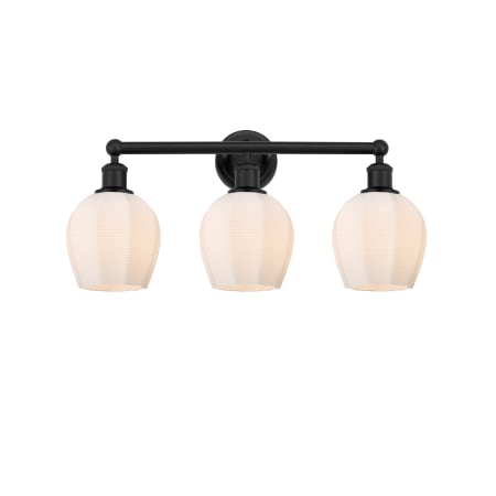 A large image of the Innovations Lighting 616-3W-11-24 Norfolk Vanity Matte Black / Matte White