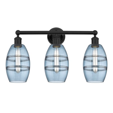 A large image of the Innovations Lighting 616-3W 10 24 Vaz Vanity Matte Black / Princess Blue