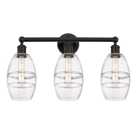 A large image of the Innovations Lighting 616-3W 10 24 Vaz Vanity Matte Black / Clear