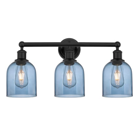 A large image of the Innovations Lighting 616-3W 12 24 Bella Vanity Matte Black / Princess Blue