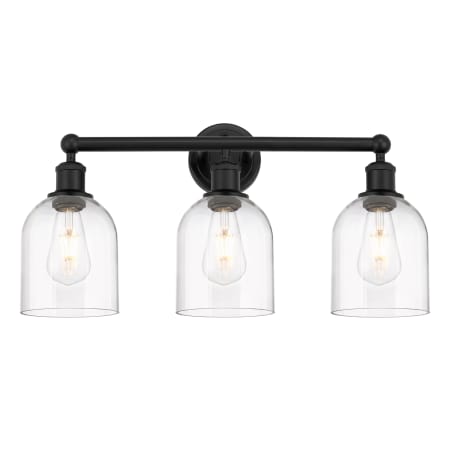 A large image of the Innovations Lighting 616-3W 12 24 Bella Vanity Matte Black / Clear