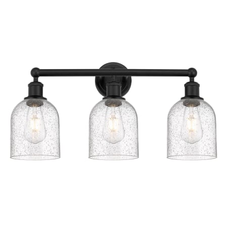 A large image of the Innovations Lighting 616-3W 12 24 Bella Vanity Matte Black / Seedy