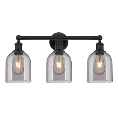 A large image of the Innovations Lighting 616-3W 12 24 Bella Vanity Matte Black / Light Smoke