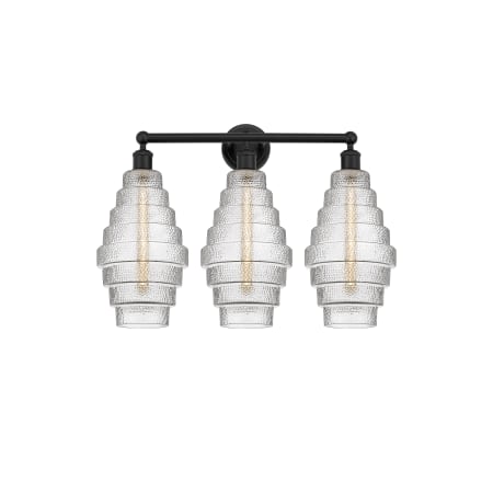 A large image of the Innovations Lighting 616-3W-20-26 Cascade Vanity Matte Black / Clear