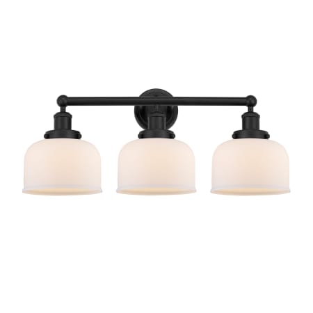 A large image of the Innovations Lighting 616-3W-10-25-L Bell Vanity Matte Black / Matte White