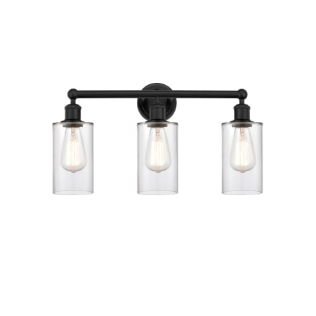 A large image of the Innovations Lighting 616-3W-11-22 Clymer Vanity Matte Black / Clear