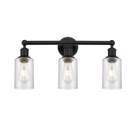 A large image of the Innovations Lighting 616-3W-11-22 Clymer Vanity Matte Black / Seedy