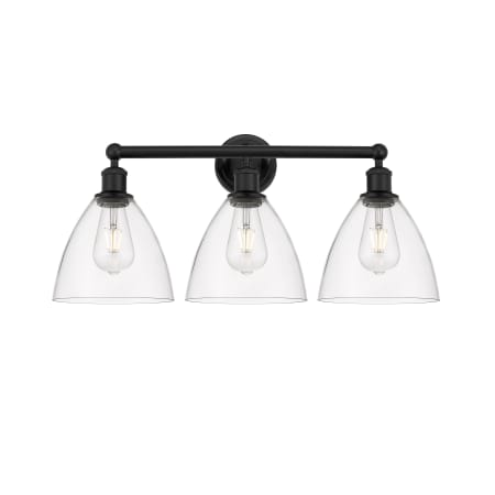 A large image of the Innovations Lighting 616-3W-12-26 Bristol Vanity Matte Black / Clear