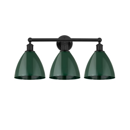 A large image of the Innovations Lighting 616-3W-12-26 Plymouth Vanity Matte Black / Green